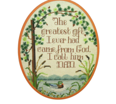 Vintage Completed Needlepoint Canvas Greatest Gift From God Is Dad Framed 17x15 - £18.62 GBP