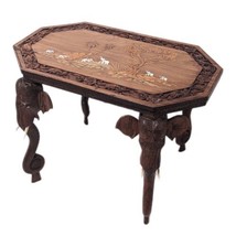 Antique Anglo Indian Carved Rosewood Elephant Table, Inlaid - £139.23 GBP