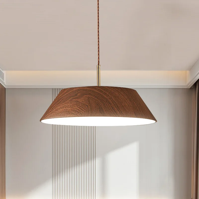 Intage pendant light wood grain log metal light shade for dining room hanging lamp home thumb200