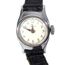 Vintage Timex Shock Resistant Silver Tone Wind-up Analog Ladies Watch Brown Band - £15.24 GBP