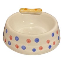 Italian Hand Painted Dog Bowl Polka Dots 3D Bone Art Ceramic Puppy Dish - £22.70 GBP