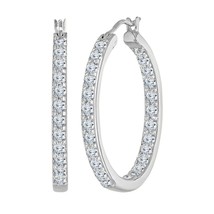 14K White Gold Plated Silver In-Outside 3.00 ct Round CZ Hoop Earrings - £60.07 GBP