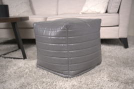 Candy Contemporary Gray Faux Leather Square Pouf - $1,573.12 MXN