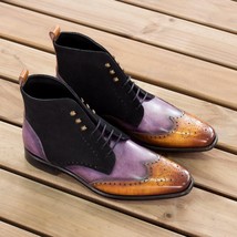 NEW Handmade Two Tone Patina Ankle High Boots for Men Custom Made Boots for Men  - £120.30 GBP
