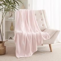 Pink Flannel Blanket Throw Size All Season Fuzzy Microplush Thermal Bed Blanket  - £23.94 GBP