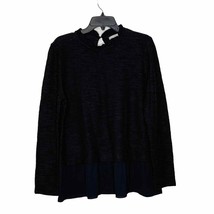 Ann Taylor LOFT Top Size Large Gray Black Knit With Trim Womens Cotton B... - £15.56 GBP