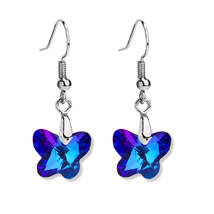 Blue Crystal &amp; Silver-Plated Butterfly Drop Earrings - £10.38 GBP