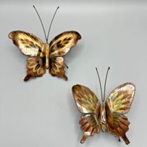 2 Handcrafted Butterflies Copper Metal Wall Art Sculpture Signed 1984 Brutalist - £63.94 GBP