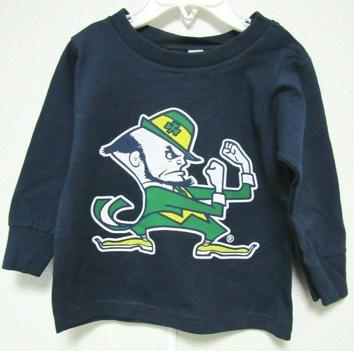 NCAA Notre Dame Fight #29 Leprechaun Logo Navy LS T-shirt Two Feet Ahead #118 - £15.79 GBP