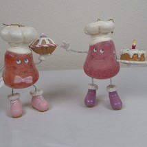 2 Kurt Adler Gumdrop Guy Chef Ornament Cake Pie Posable Retired Purple Pink 5&quot; - $19.35