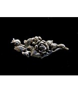 Womens Vintage Estate Sterling Silver Floral Repousse Brooch 11.6g E1534 - €38,80 EUR