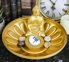 Ebros Feng Shui Golden Meditating Buddha Zen Dish With Pebbles &amp; Lotus F... - £19.97 GBP