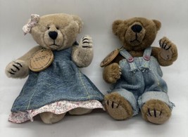 Set of 2 Bonita Bears Owen &amp; Katie B Jointed Teddy Bear Plush Wooden Tag... - £13.17 GBP