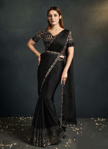 Beautiful Black Golden Sequence Embroidery Wedding Saree - £91.81 GBP