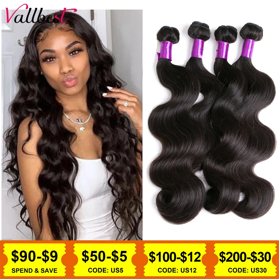 Vallbest Peruvian Body Wave Bundles Remy Human Hair Extensions Natural Color - £34.99 GBP+
