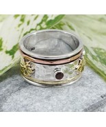 New KATHERINE WINTERS Natural Garnet &amp; Tri-Tone SPINNER RING Sz 5 Raised... - £23.49 GBP