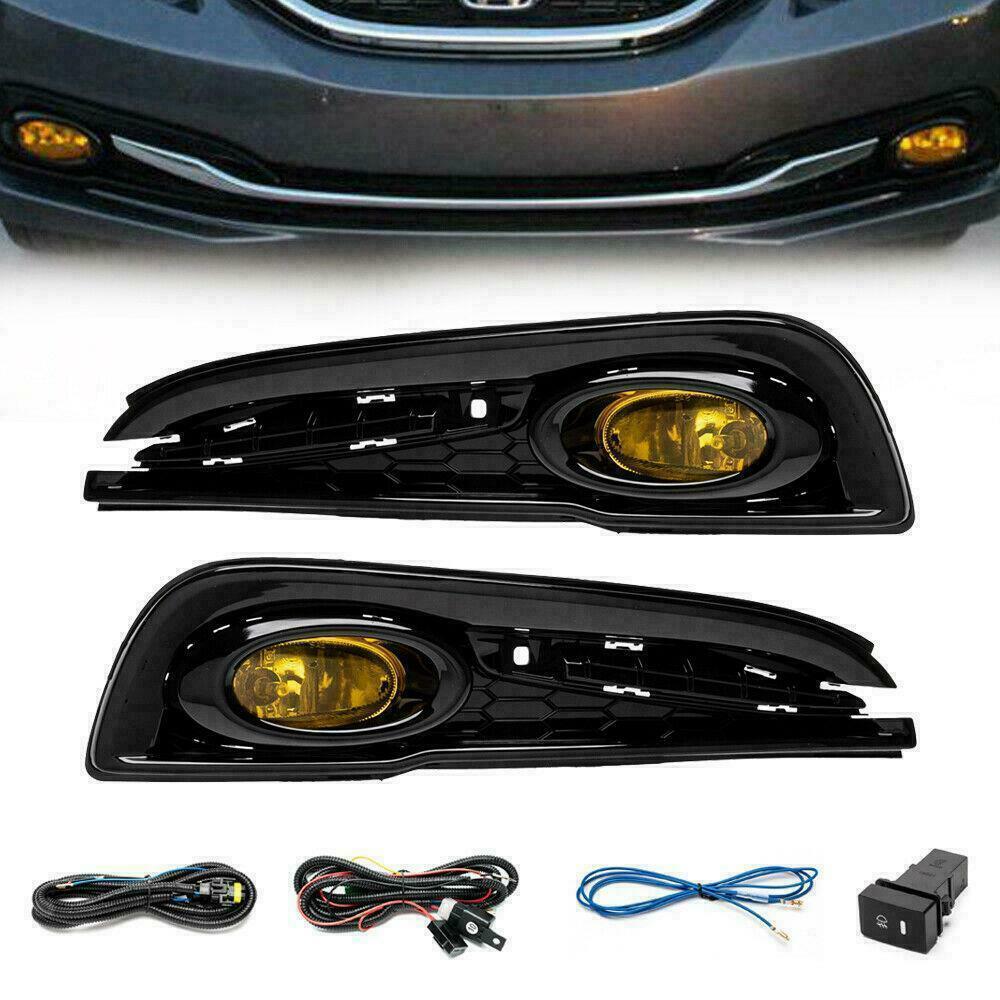 For Honda Civic 13-15 4DR Yellow Lens Pair Fog Light Lamp+Wiring+Switch Kit DOT - £56.50 GBP