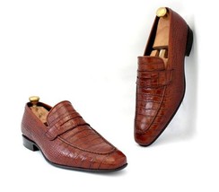 Mens Brown Alligators Shoes, Brown Crocodile Embossed Patterns Shoes - £99.91 GBP