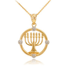 14K Gold Shabbat Menorah Diamond Pendant Necklace (Yellow, White, Rose gold) - £235.98 GBP