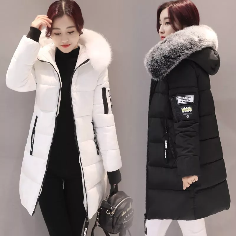 Women&#39;s Parka Winter Hooded Jacket Slim Faux Fur Collar Thicken Warm Cot... - £201.07 GBP