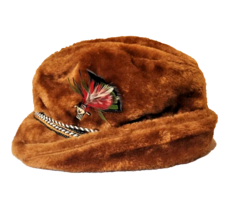 Vintage 1950s Bavarian Style Fur Mens Hat Horse Pin Feathers Retro - $438.17 MXN
