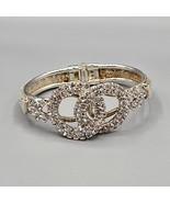 Vtg Rhinestone Clamper Cuff Bracelet Silver Tone Open Link Circles High ... - $557.69 MXN