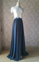Dusty-blue Side Slit Maxi Chiffon Skirt Custom Wedding Party Chiffon Skirt image 3