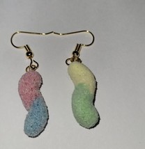 Gummy Worm Earrings Gold Tone Wire Candy Kids Charm Gummy - £6.39 GBP