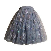Gray A-line Midi Tulle Skirt Outfit Plus Size Tulle Ballerina Skirt Outfit image 8