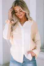 Khaki Color Block Buttoned Raw Hem Textured Shirt - £30.55 GBP