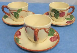 Set of 3 Vintage Franciscan Apple Cups / Saucers Earthenware Excellent 1960s USA - £11.78 GBP