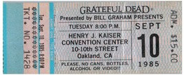 Vintage Grateful Dead Ticket Stub September 10 1985 Oakland California - £27.09 GBP