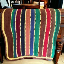 VTG Rainbow Stripe Afghan Throw Blanket Handmade Crochet Knit Granny Retro 38x54 - $35.97