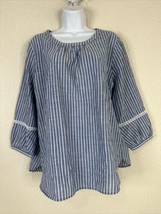 Van Heusen Womens Size L Blue Stripe Woven Top 3/4 Sleeve - $7.65