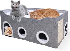 Cat Houses for Indoor Cats-Large Collapsible Large Cat Bed with Fluff Ball and 2 - £40.46 GBP