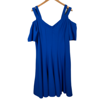 Lane Bryant Dress 16 Blue Cold Shoulder A-Line Pleated V-Neck Short Sleeve New - £31.43 GBP