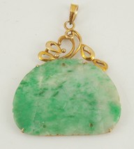 Vintage 14k Yellow Gold Carved Jade Pendant - £643.41 GBP