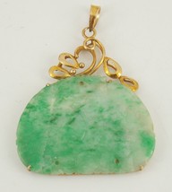 Vintage 14k Yellow Gold Carved Jade Pendant - £607.34 GBP