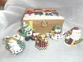 Christmas Tree Ornaments Polymer Clay Look 6 pc Decorated Snowman Storage Box - £15.17 GBP