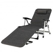 Beach Folding Chaise Lounge Recliner with 7 Adjustable Position-Gray - £103.59 GBP
