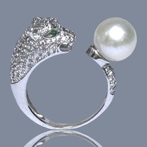 Genuine Leopard Style 9 - 9.5mm Edison Natural White Round Pearl Ring Size 6 - £65.97 GBP