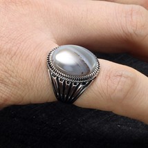 Real Pure 925 Sterling Silver Turkish Rings For Men Hollow Retro Rings With Ston - £45.27 GBP