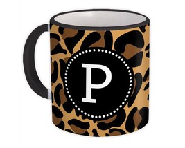 Monogram Letter P : Gift Mug Leopard Initial ABC Animal Print Graphic - £12.49 GBP