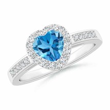 ANGARA Heart-Shaped Swiss Blue Topaz Halo Ring with Diamond Accents - £859.56 GBP