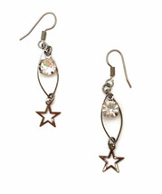 Dangling Lightweight Metal Hook Earrings with Star Shapes and Clear Gems - $5.93