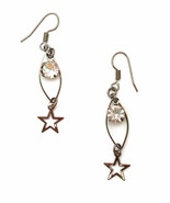 Dangling Lightweight Metal Hook Earrings with Star Shapes and Clear Gems - $8.13 CAD