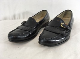 Cole Haan Mens 9 1/2 Black Brass Buckle Strap Sheltie Leather Loafer Shoes - $28.71