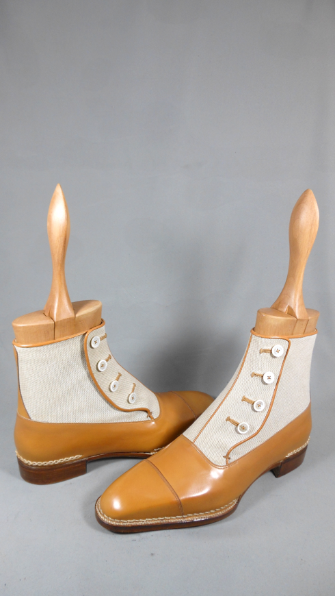Men's Two Tone Tan Cap Toe White Suede Leather High Ankle Button Boots US 7-16