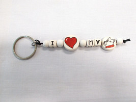NEW CERAMIC BEADED I LOVE HEART DISC MY DOG DISC TEXT LETTERS KEY CHAIN ... - $7.99