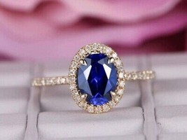 2.00Ct Oval Simulated Sapphire Halo Engagement Ring 14K White Gold Plated - £89.90 GBP